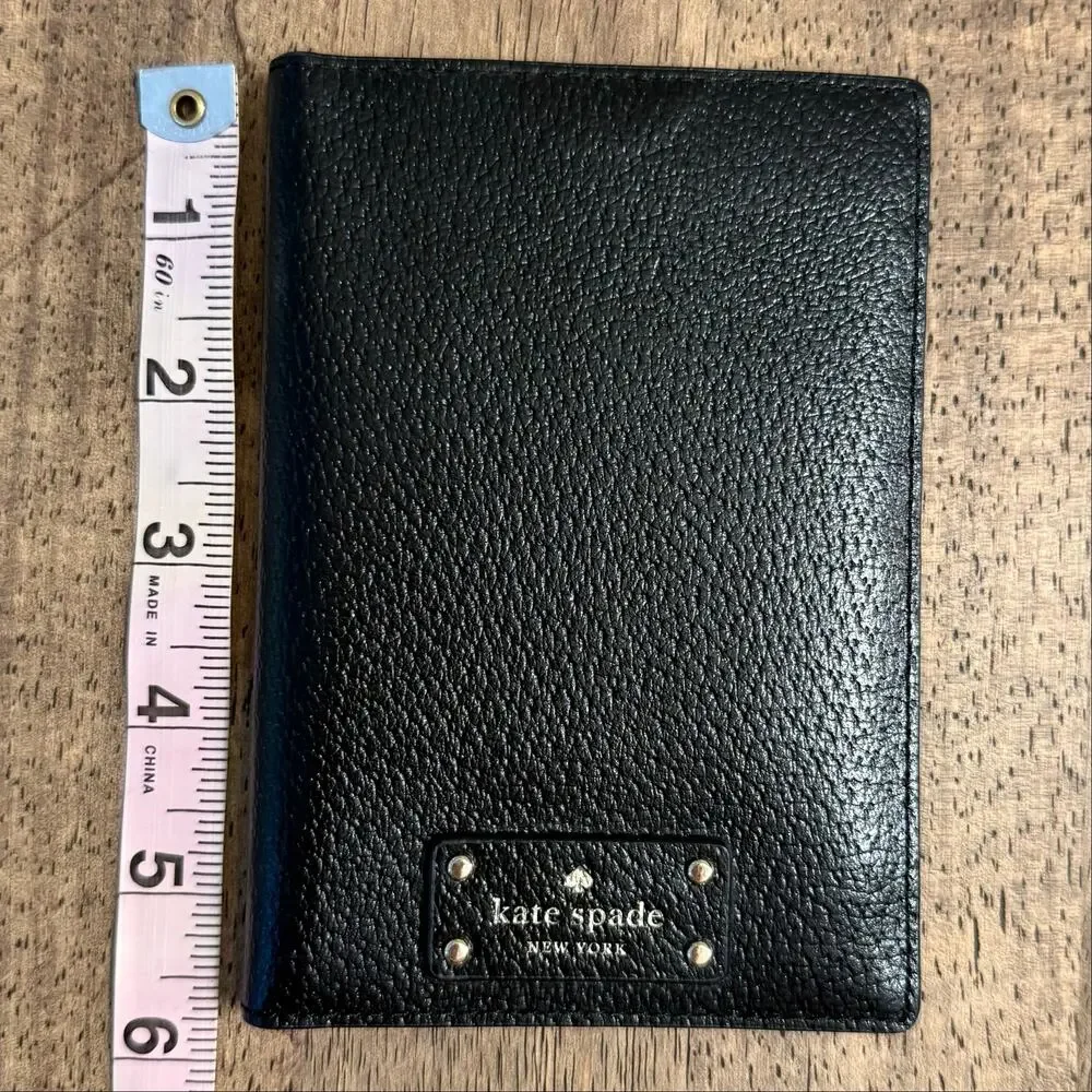 Kate Spade Passport Holder Pebbled Leather Cardholder Embossed Travel Black - Picture 5 of 7